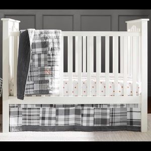 Pottery Barn Grey Madras Plaid Toddler Quilt and Crib Skirt